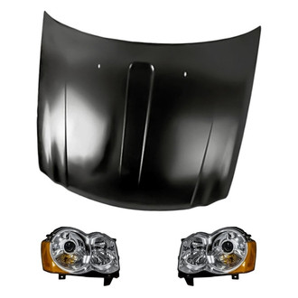 Replacement BNDL-219605 - 3-Piece Kit (Driver and Passenger Side Headlight Lenses and Housings, Hood Panel) (Standard Line)