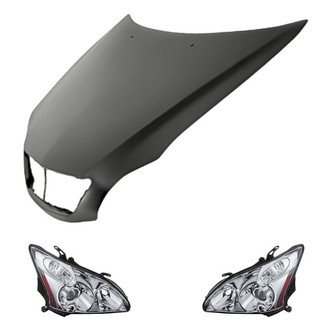 Replacement - 3-Piece Kit (Driver and Passenger Side Headlight Lenses and Housings, Hood Panel) (Standard Line)