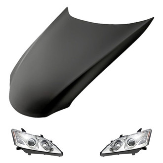 Replacement - 3-Piece Kit (Driver and Passenger Side Headlight Lenses and Housings, Hood Panel) (Standard Line)