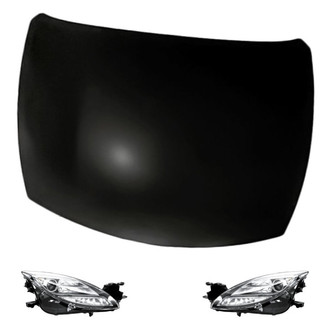 Replacement - 3-Piece Kit (Driver and Passenger Side Headlight Lenses and Housings, Hood Panel) (Standard Line)