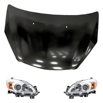 Replacement - 3-Piece Kit (Driver and Passenger Side Headlight Lenses and Housings, Hood Panel) (Standard Line)