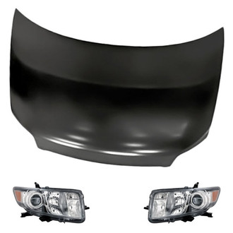 Replacement - 3-Piece Kit (Driver and Passenger Side Headlight Lenses and Housings, Hood Panel) (Standard Line)