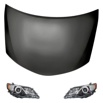 Replacement - 3-Piece Kit (Driver and Passenger Side Headlight Lenses and Housings, Hood Panel) (Standard Line)