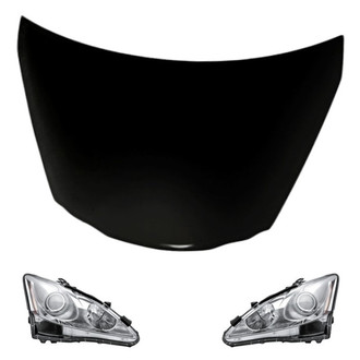 Replacement - 3-Piece Kit (Driver and Passenger Side Headlight Lenses and Housings, Hood Panel) (Standard Line)