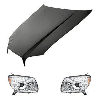 Replacement - 3-Piece Kit (Driver and Passenger Side Headlight Lenses and Housings, Hood Panel) (Standard Line)