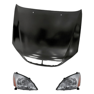 Replacement - 3-Piece Kit (Driver and Passenger Side Headlight Lenses and Housings, Hood Panel) (Standard Line)