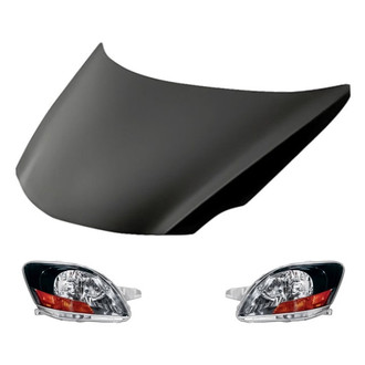 Replacement - 3-Piece Kit (Driver and Passenger Side Headlight Lenses and Housings, Hood Panel) (Standard Line)