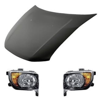 Replacement - 3-Piece Kit (Driver and Passenger Side Headlight Lenses and Housings, Hood Panel) (Standard Line)