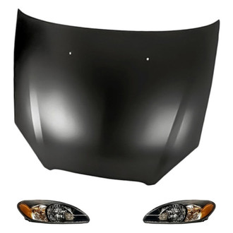 Replacement - 3-Piece Kit (Driver and Passenger Side Headlight Lenses and Housings, Hood Panel) (Standard Line)