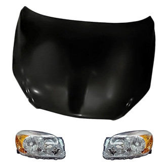 Replacement - 3-Piece Kit (Driver and Passenger Side Headlight Lenses and Housings, Hood Panel) (Standard Line)
