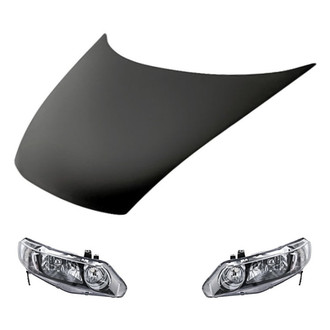 Replacement - 3-Piece Kit (Driver and Passenger Side Headlight Lenses and Housings, Hood Panel) (Standard Line)