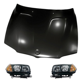 Replacement - 3-Piece Kit (Driver and Passenger Side Headlight Lenses and Housings, Hood Panel) (Standard Line)