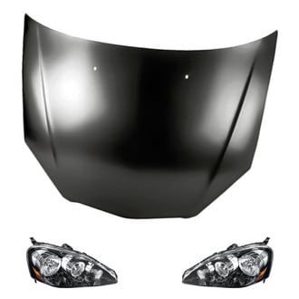 Replacement - 3-Piece Kit (Driver and Passenger Side Headlight Lenses and Housings, Hood Panel) (Standard Line)