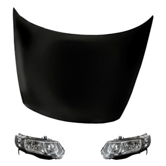 Replacement - 3-Piece Kit (Driver and Passenger Side Headlight Lenses and Housings, Hood Panel) (Standard Line)
