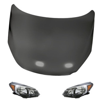 Replacement - 3-Piece Kit (Driver and Passenger Side Headlight Lenses and Housings, Hood Panel) (Standard Line)
