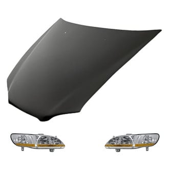 Replacement - 3-Piece Kit (Driver and Passenger Side Headlight Lenses and Housings, Hood Panel) (Standard Line)