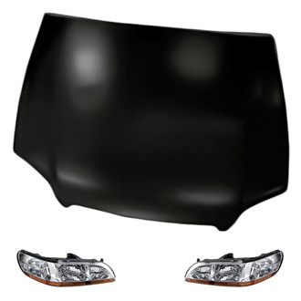 Replacement - 3-Piece Kit (Driver and Passenger Side Headlight Lenses and Housings, Hood Panel) (Standard Line)