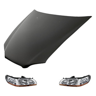 Replacement - 3-Piece Kit (Driver and Passenger Side Headlight Lenses and Housings, Hood Panel) (Standard Line)