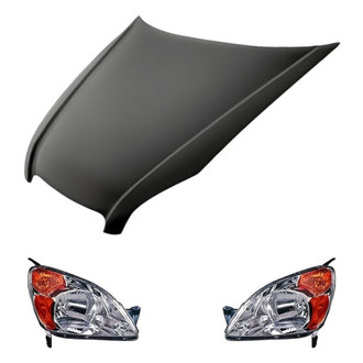 Replacement - 3-Piece Kit (Driver and Passenger Side Headlight Lenses and Housings, Hood Panel) (Standard Line)