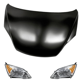Replacement - 3-Piece Kit (Driver and Passenger Side Headlight Lenses and Housings, Hood Panel) (Standard Line)
