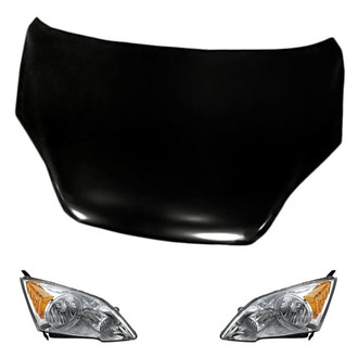 Replacement - 3-Piece Kit (Driver and Passenger Side Headlight Lenses and Housings, Hood Panel) (Standard Line)