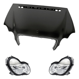 Replacement - 3-Piece Kit (Driver and Passenger Side Headlight Lenses and Housings, Hood Panel) (Standard Line)
