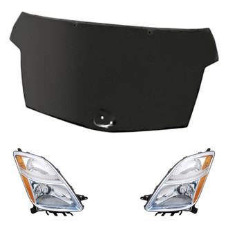 Replacement - 3-Piece Kit (Driver and Passenger Side Headlight Lenses and Housings, Hood Panel) (Standard Line)