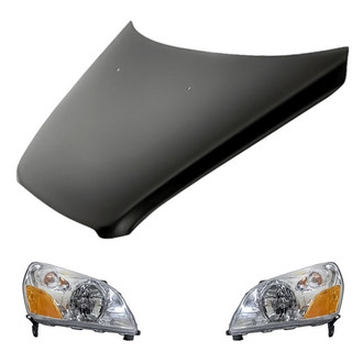 Replacement - 3-Piece Kit (Driver and Passenger Side Headlight Lenses and Housings, Hood Panel) (Standard Line)