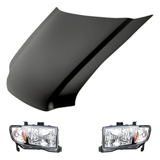 Replacement - 3-Piece Kit (Driver and Passenger Side Headlight Lenses and Housings, Hood Panel) (Standard Line)