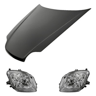Replacement - 3-Piece Kit (Driver and Passenger Side Headlight Lenses and Housings, Hood Panel) (Standard Line)
