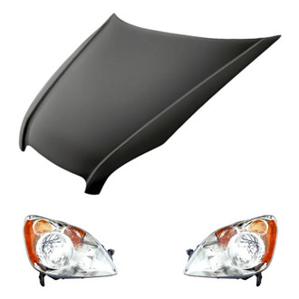 Replacement BNDL-219805 - 3-Piece Kit (Driver and Passenger Side Headlight Lenses and Housings, Hood Panel) (Standard Line)