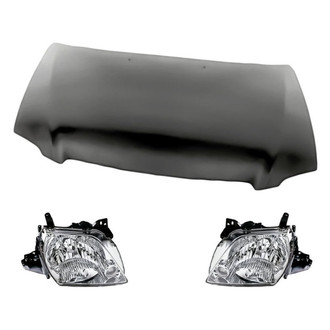 Replacement - 3-Piece Kit (Driver and Passenger Side Headlight Lenses and Housings, Hood Panel) (Standard Line)