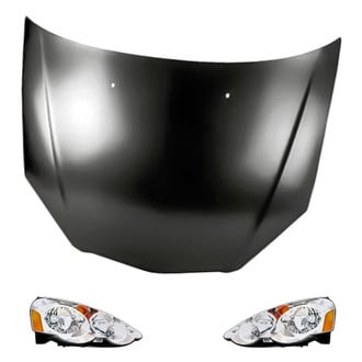 Replacement - 3-Piece Kit (Driver and Passenger Side Headlight Lenses and Housings, Hood Panel) (Standard Line)