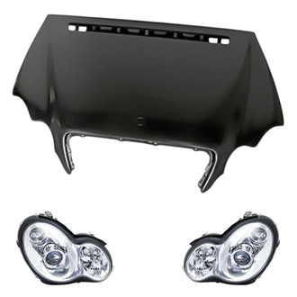 Replacement - 3-Piece Kit (Driver and Passenger Side Headlight Lenses and Housings, Hood Panel) (Standard Line)