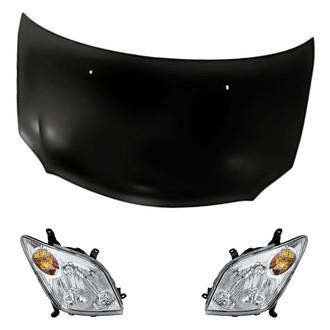Replacement - 3-Piece Kit (Driver and Passenger Side Headlight Lenses and Housings, Hood Panel) (Standard Line)