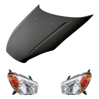 Replacement - 3-Piece Kit (Driver and Passenger Side Headlight Lenses and Housings, Hood Panel) (Standard Line)