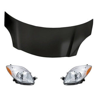 Replacement - 3-Piece Kit (Driver and Passenger Side Headlight Lenses and Housings, Hood Panel) (Standard Line)