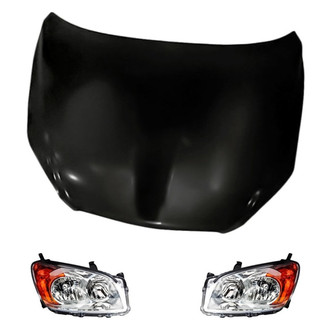 Replacement - 3-Piece Kit (Driver and Passenger Side Headlight Lenses and Housings, Hood Panel) (Standard Line)