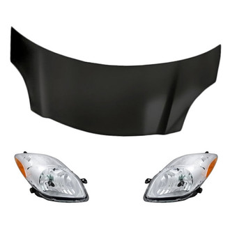 Replacement - 3-Piece Kit (Driver and Passenger Side Headlight Lenses and Housings, Hood Panel) (Standard Line)