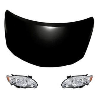 Replacement - 3-Piece Kit (Driver and Passenger Side Headlight Lenses and Housings, Hood Panel) (Standard Line)