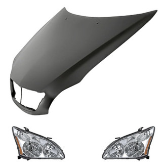 Replacement - 3-Piece Kit (Driver and Passenger Side Headlight Lenses and Housings, Hood Panel) (Standard Line)