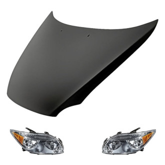 Replacement - 3-Piece Kit (Driver and Passenger Side Headlight Lenses and Housings, Hood Panel) (Standard Line)
