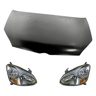 Replacement - 3-Piece Kit (Driver and Passenger Side Headlight Lenses and Housings, Hood Panel) (Standard Line)