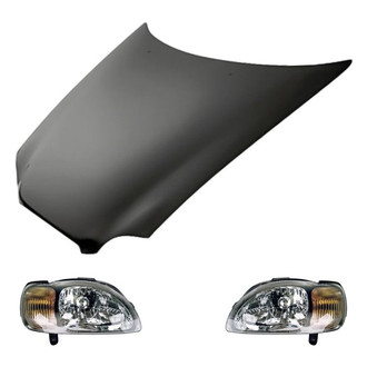 Replacement - 3-Piece Kit (Driver and Passenger Side Headlight Lenses and Housings, Hood Panel) (Standard Line)