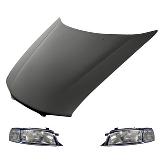 Replacement - 3-Piece Kit (Driver and Passenger Side Headlight Lenses and Housings, Hood Panel) (Standard Line)