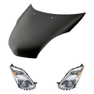 Replacement - 3-Piece Kit (Driver and Passenger Side Headlight Lenses and Housings, Hood Panel) (Standard Line)