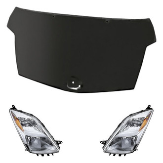 Replacement - 3-Piece Kit (Driver and Passenger Side Headlight Lenses and Housings, Hood Panel) (Standard Line)