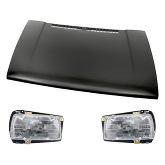 Replacement - 3-Piece Kit (Driver and Passenger Side Headlight Lenses and Housings, Hood Panel) (Standard Line)