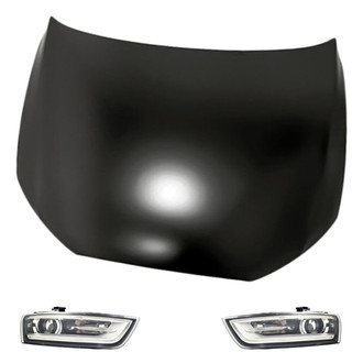 Replacement - 3-Piece Kit (Driver and Passenger Side Headlight Lenses and Housings, Hood Panel) (Standard Line)