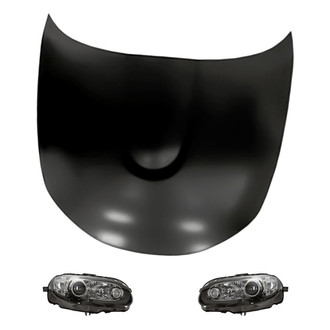 Replacement - 3-Piece Kit (Driver and Passenger Side Headlight Lenses and Housings, Hood Panel) (Standard Line)